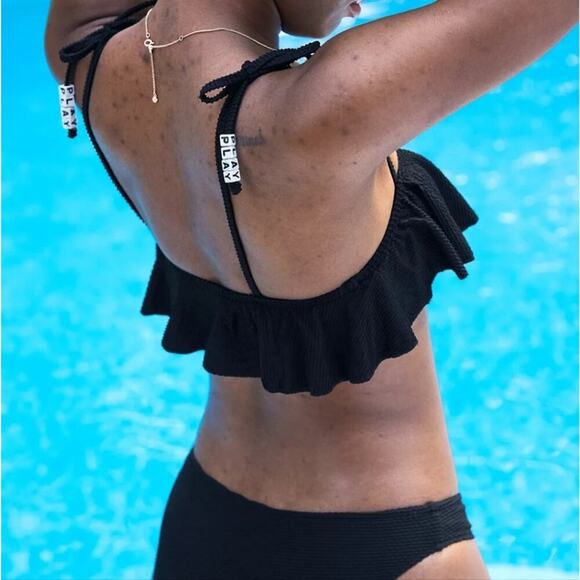 NWT Aerie Bandeau Swim Top With Playful Beaded Straps Size Small - Picture 2 of 13